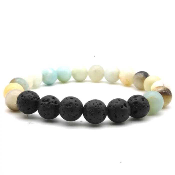 Amazonite Stone Black Volcanic Lava Stone Beads Essential Oil Diffuser Bracelet - Inspiredbynikajayy