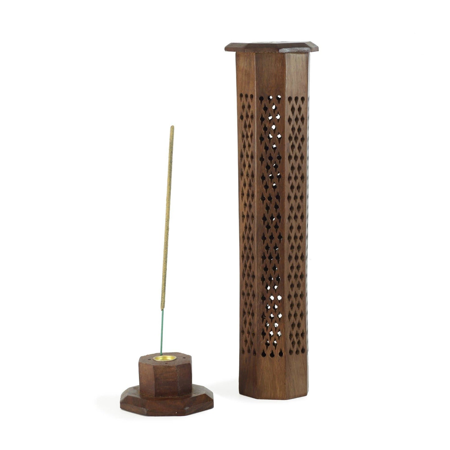 Wooden Decorative Handcarved Tower Incense Burner - 12" - Inspiredbynikajayy